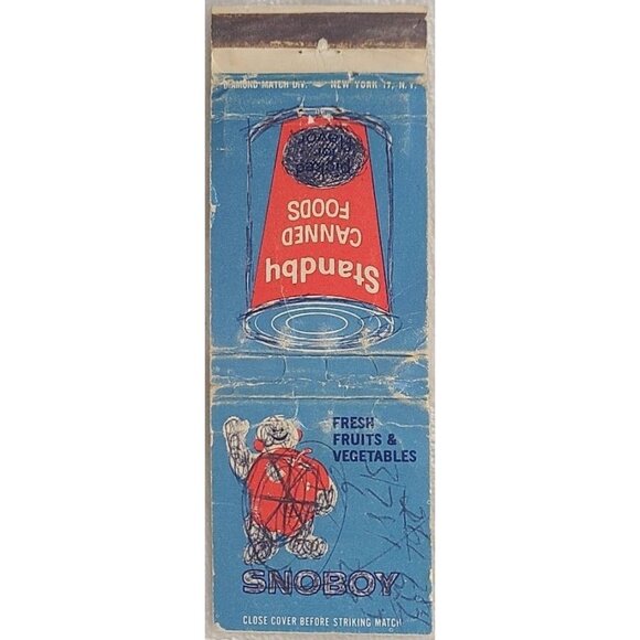 Vintage Matchbook Cover Standby Canned Foods Snoboy NY New York - Picture 1 of 5